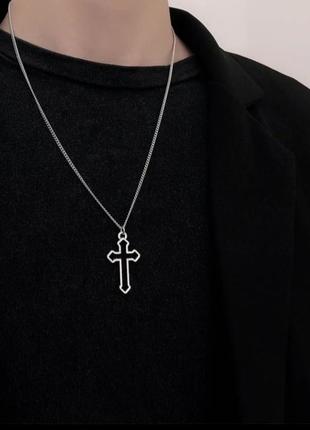 Подвеска мужская женская крест цепь цепочка серебро