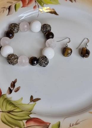 Вінтажний комплект сережки, браслет viore, натуральні камені, муранське скло, кварц1 фото