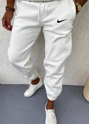 Штаны спортивные мужские белые штаны на манжетах штаны флис