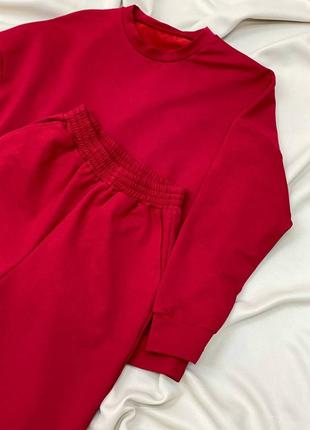Женский спортивный костюм красный, спортивный костюм двойка однотонный свитшот и штаны1 фото