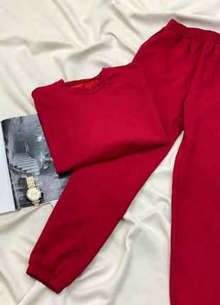 Женский спортивный костюм красный, спортивный костюм двойка однотонный свитшот и штаны6 фото