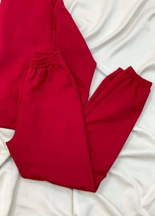 Женский спортивный костюм красный, спортивный костюм двойка однотонный свитшот и штаны3 фото