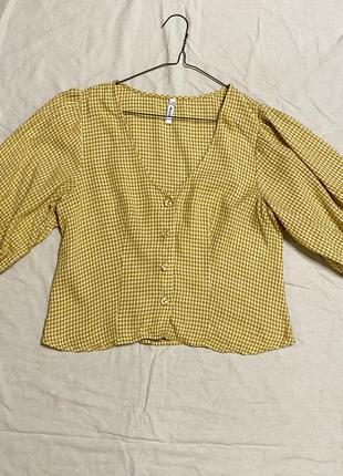 Блуза з об'ємним рукавом в клітку mango