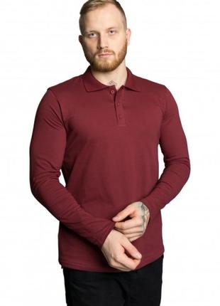 Мужская футболка поло с длинным рукавом бордовая