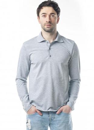 Мужская футболка поло с длинным рукавом меланж1 фото