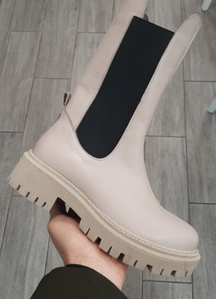 Сапоги зимние кожаные беж