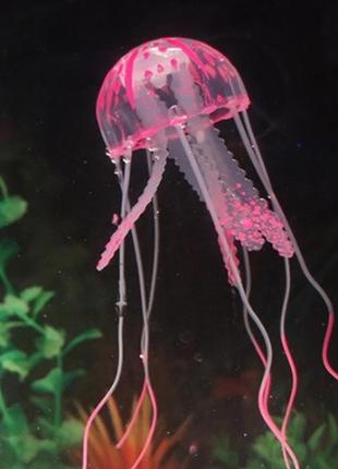Розовая медуза в аквариум силиконовая - диаметр шапки 6-6,5см