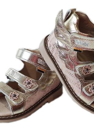 Ортопедические кожаные босоножки tutubi для девочки, золотистый, 26 (17 см), 27 (17,5 см), 28 (18,5 см)