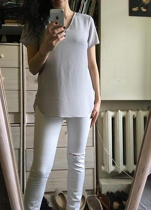 Красива світло сіра базова блуза футболка з розрізами 10-12+ new look