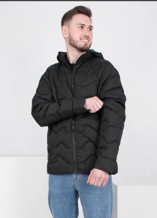 Стильная черная мужская осенняя весенняя демисезон куртка с капюшоном большой размер батал3 фото