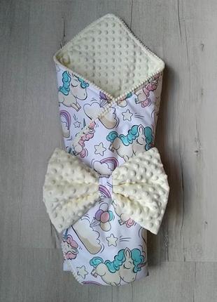 Конверт-одеяло для новорожденных единорожки, польский хлопок, плюш, синтепон1 фото