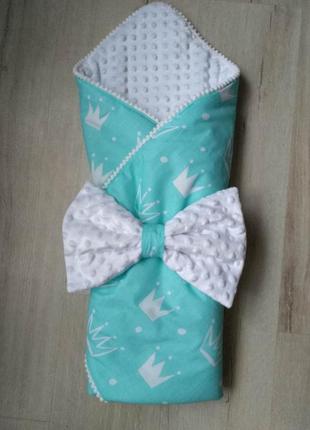 Конверт-одеяло для новорожденного мятные короны, польский хлопок