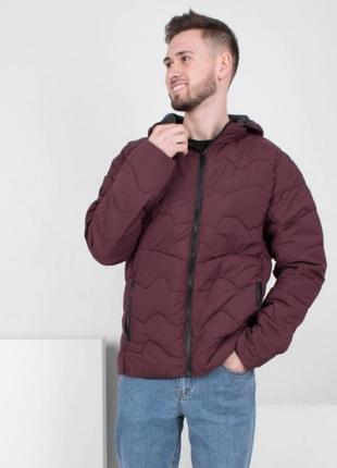 Стильная бордовая марсала мужская осенняя весенняя демисезон куртка с капюшоном большой размер батал4 фото