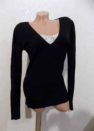 Кофта свитерок черный с гипюром на груди фирменный monnari размер 46-48