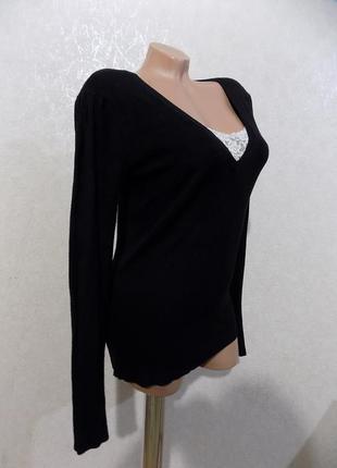 Кофта свитерок черный с гипюром на груди фирменный monnari размер 46-482 фото