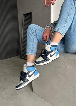 Кросівки шкіряні air jordan 1 mid dark blue❤️