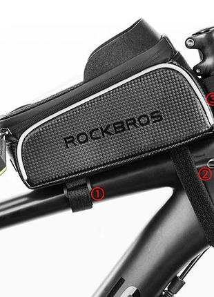 Фірмова велосумка rockbros кишеня для смартфона touch screen до 7". сумка велобагажник для велосипеда чорна4 фото