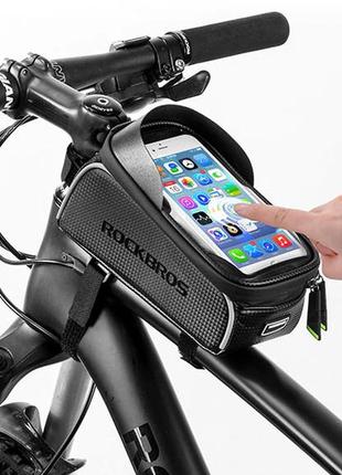 Фірмова велосумка rockbros кишеня для смартфона touch screen до 7". сумка велобагажник для велосипеда чорна3 фото