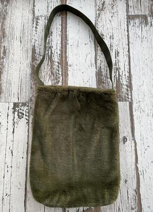 Эко шоппер сумка  торба @don.bacon кросс бади зелёная меховая6 фото