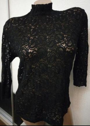 Мереживний ажурний чорний гольф