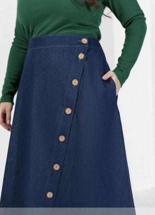 Жіночна джинсова спідниця міді, 4 кольори.3 фото