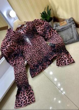 Леопардовая блузка,рубашка на резинке1 фото
