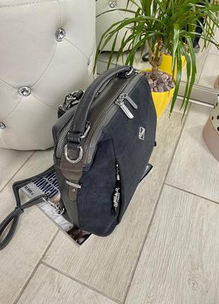 Рюкзак-сумка bv lux на 2 отдела серый замш натуральный2 фото