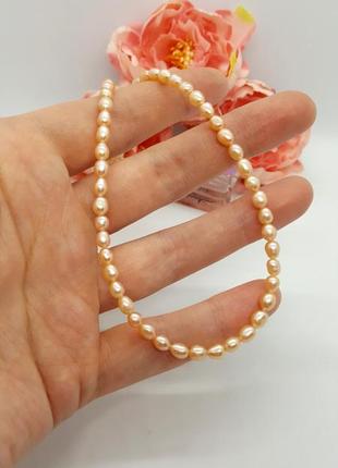 🍑🌊 перлове кольє-чокер натуральний прісноводний персиковий перли7 фото