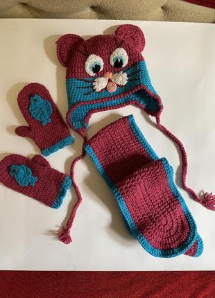 Зимний комплект (шапочка, шарф, варежки) мышка