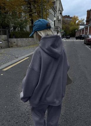 Жіночий спортивний костюм сірий худі штани на високій посадці на гумках туреччина