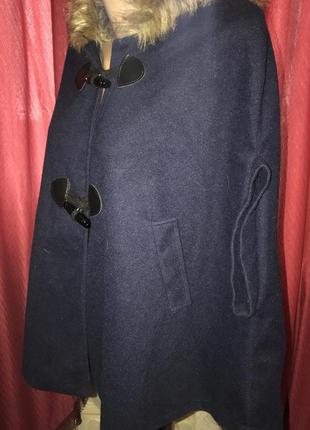 Укороченное тёмно-синее пальто кейп  с капюшоном,короткая мантия,дафлкот3 фото