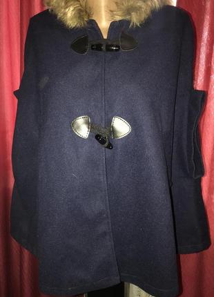 Укороченное тёмно-синее пальто кейп  с капюшоном,короткая мантия,дафлкот2 фото