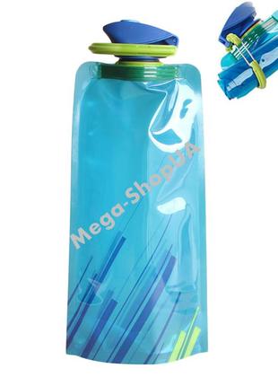 Складна пляшка для води із карабіном 550 мл sport bottle. м'яка гнучка пляшка для туризму, спорту синя