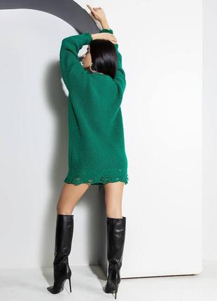 Теплая вязаная туника рваная оверсайз