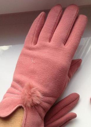 Перчатки розовые теплые удобные  р. м новые