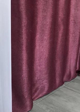 Комплект готовых штор на тесьме блэкаут софт 150х270 ( 2шт ) с тюлем 400х270. цвет бордовый4 фото