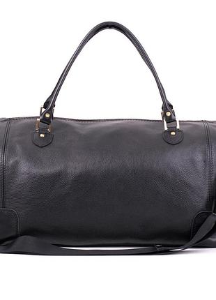 Спортивная кожаная сумка вместительная прочная дорожная ручная работа черная