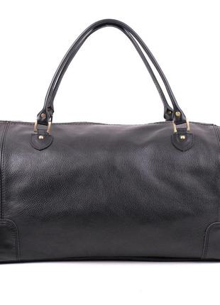 Спортивная кожаная сумка вместительная прочная дорожная ручная работа черная
