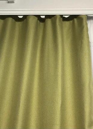 Готовий комплект штор мішковина блекаут на тасьмі 150х270 см з тюлем шифон 400х270 см колір оливковий6 фото