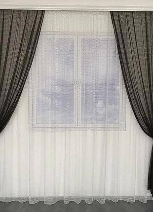 Комплект штор с тюлем на тесьме ткань сетка шторы 200х270 с тюлем 400х270 цвет шоколадный