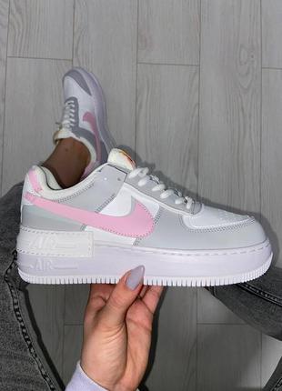 Air force shadow grey pink брендовые женские кроссовки найк серые розовые жіночі стильні рожеві сірі кросівки