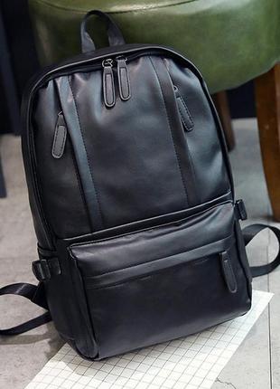 Мужской кожаный новый чёрный брендовый рюкзак портфель сумка шкіряний ранець для ноутбука3 фото