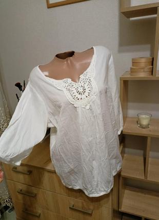 Натуральна бавовняна блуза сорочка yessica,блузка хб біла1 фото