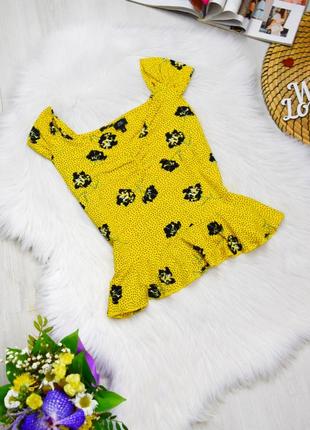 Топ кофточка жёлтая в горошек цветочная открытые плечи