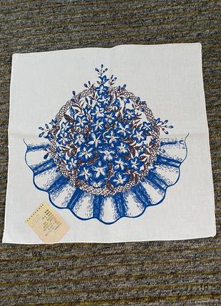 Набір серветок сервірувальних лляних 6 шт 45*45см виробництво срср біла з блакитними квітами
