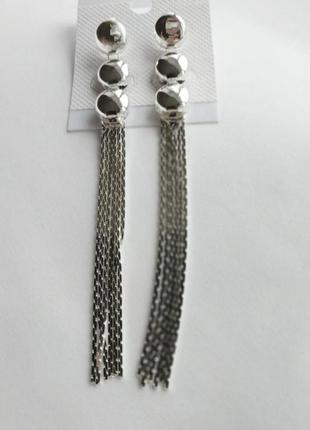 Серьги длинные с цепями серебряные сережки цепь2 фото
