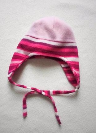 Детская тёплая флисовая шапочка с бумбоном на девочку 3-6 мес осенняя шапка флис завязки осень зима4 фото