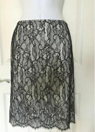 Черная кружевная прямая юбка ann taylor, размер 0p1 фото