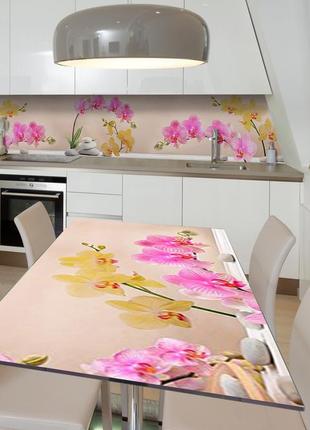Наклейка 3д виниловая на стол zatarga «сияющие орхидеи» 650х1200 мм для домов, квартир, столов, кофейн, кафе
