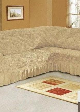 Чехол на угловой диван и кресло натуральный evibu турция1 фото